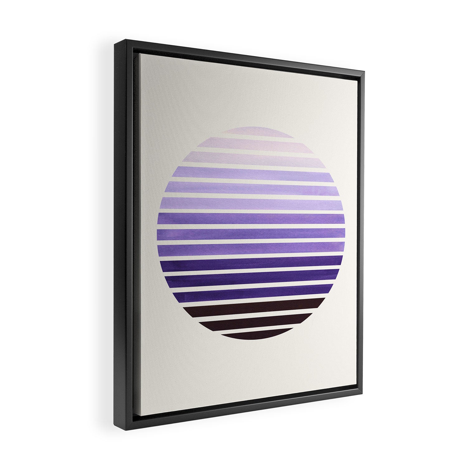 Purple Mid Century Modern Minimalist Scandinavian Colorful Stripes Geometric Pattern Round Circle Fr Framed Canvas Print Gallery Image 2