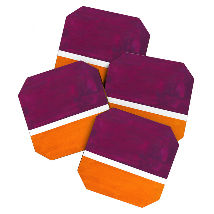 Purple Wine Yellow OchreMid Century Modern Abstract Minimalist Rothko Color Field Squares Coaster Gallery Image 1