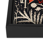 Red And Black Woodblock Birds Framed Canvas Print Gallery Image 3