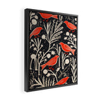 Red And Black Woodblock Birds Framed Canvas Print Gallery Image 2