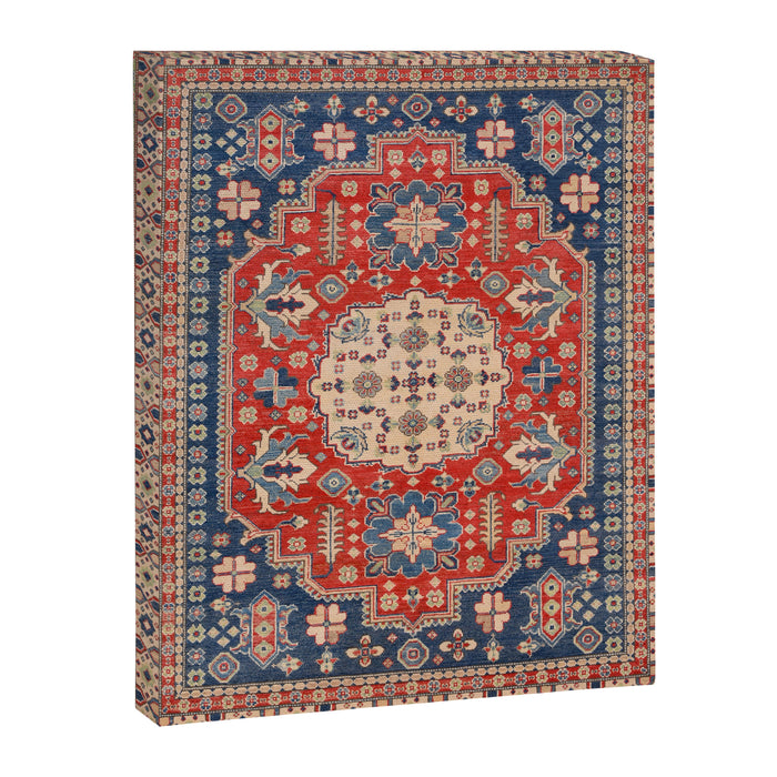Red And Blue Madallion Kazak Handmade Rug Canvas Print Gallery Image 1