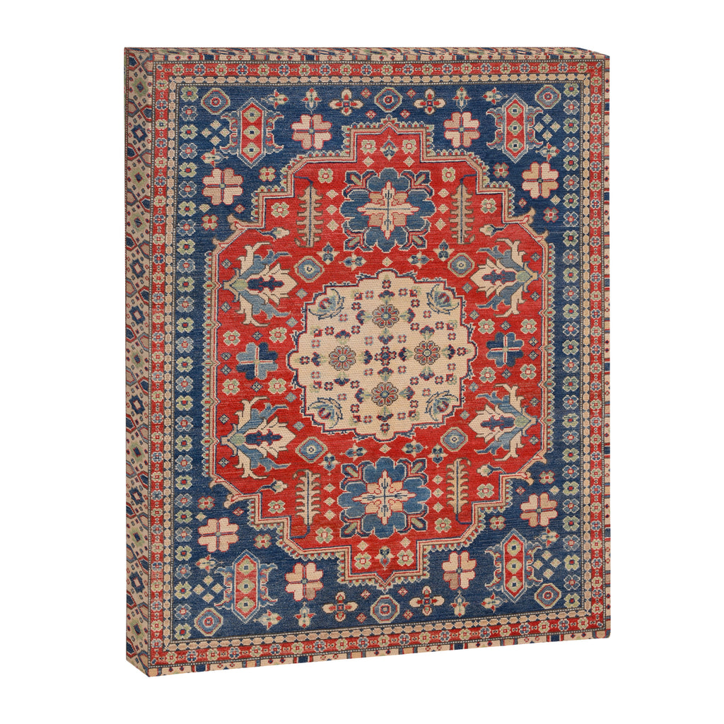 Red And Blue Madallion Kazak Handmade Rug Canvas Print Gallery Image 6