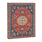 Red And Blue Madallion Kazak Handmade Rug Canvas Print Gallery Image 6