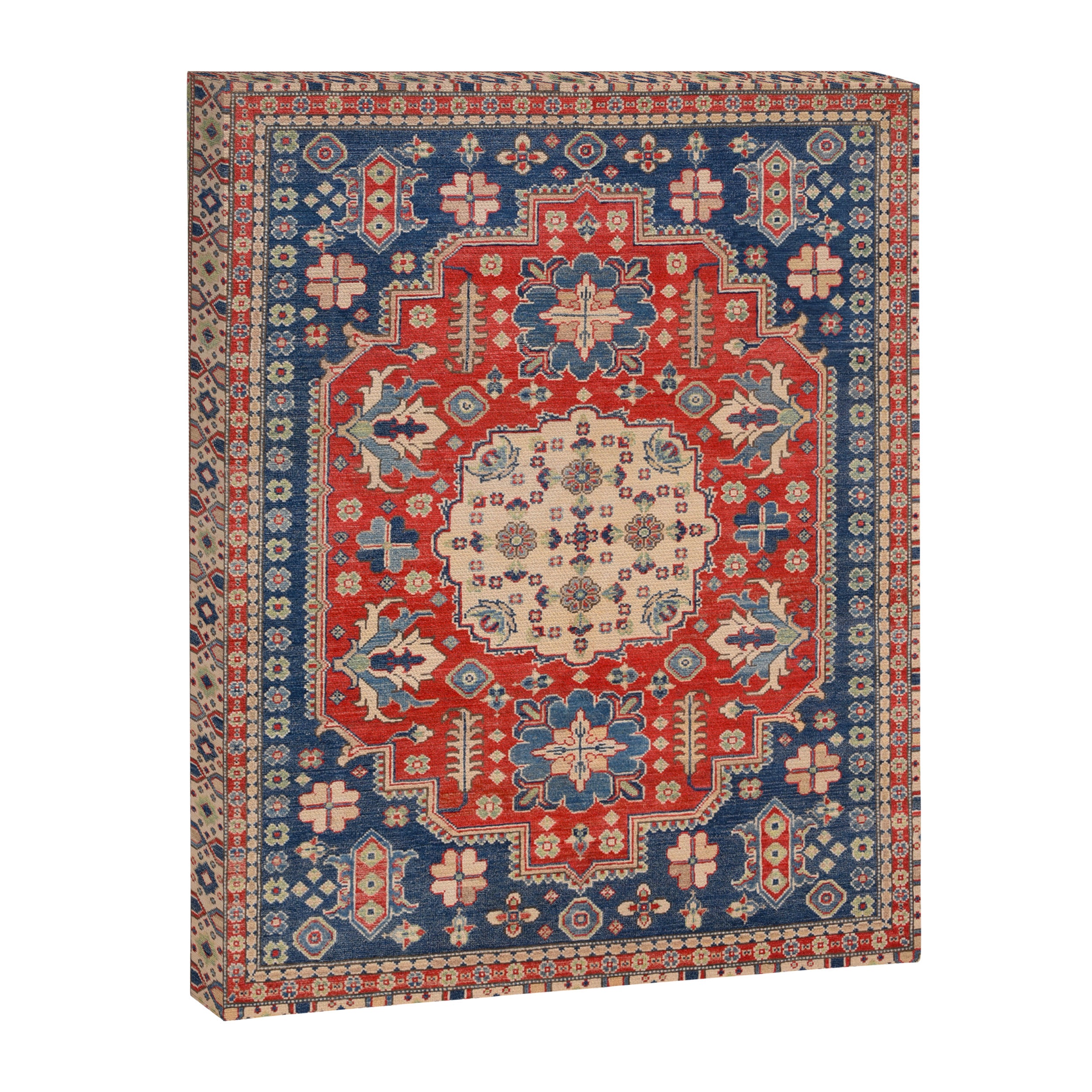 Red And Blue Madallion Kazak Handmade Rug Canvas Print Gallery Image 6