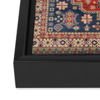 Red And Blue Madallion Kazak Handmade Rug Framed Canvas Print Gallery Image 3