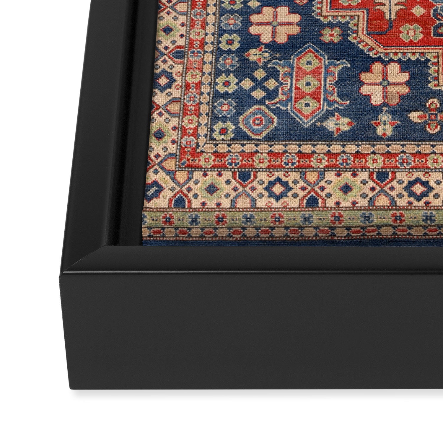 Red And Blue Madallion Kazak Handmade Rug Framed Canvas Print Gallery Image 3