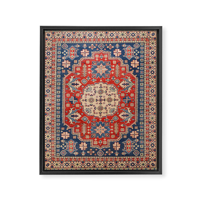Red And Blue Madallion Kazak Handmade Rug Framed Canvas Print Gallery Image 1