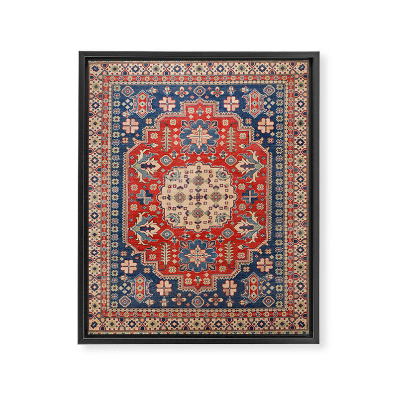 Red And Blue Madallion Kazak Handmade Rug Framed Canvas Print Gallery Image 6