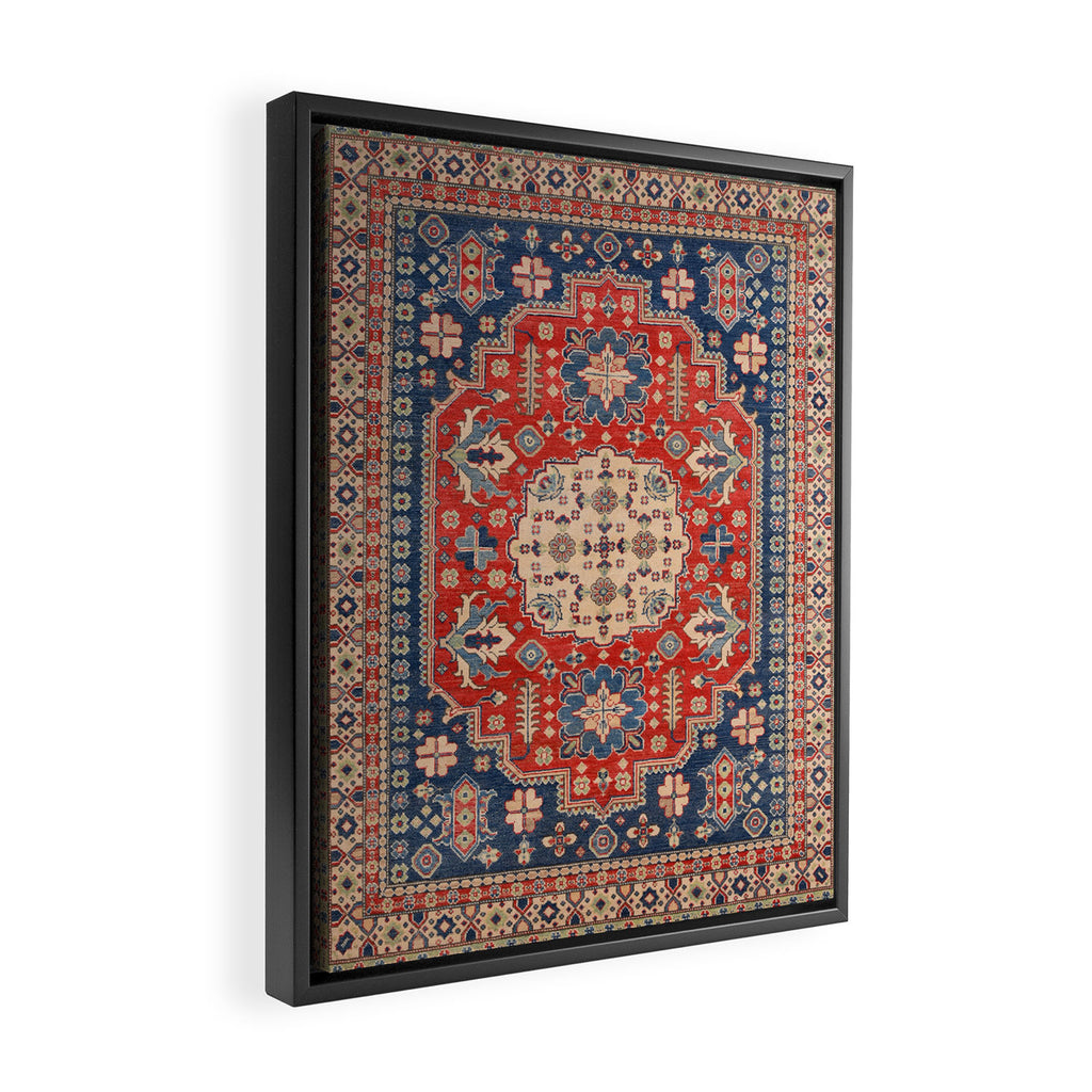 Red And Blue Madallion Kazak Handmade Rug Framed Canvas Print Gallery Image 2