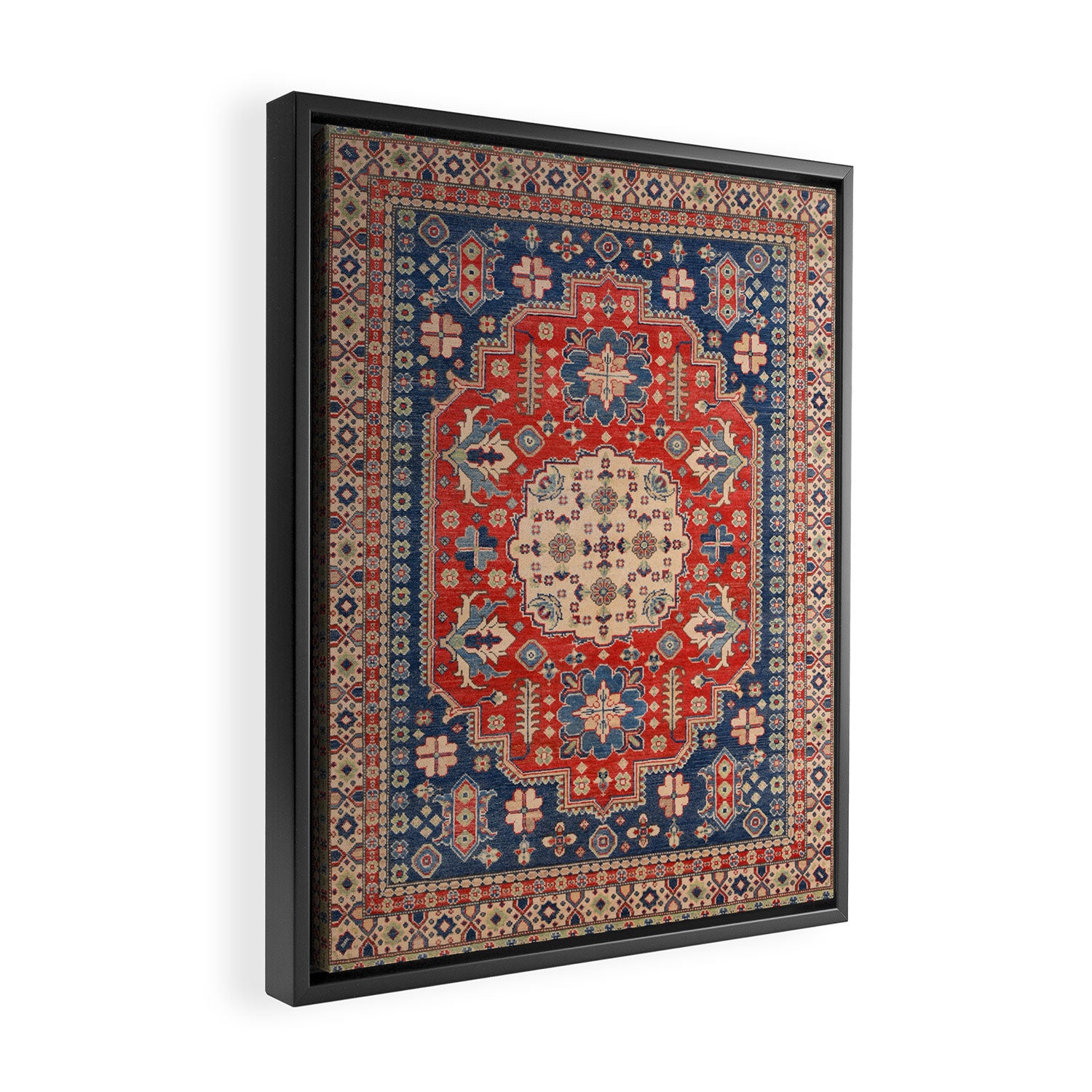 Red And Blue Madallion Kazak Handmade Rug Framed Canvas Print Gallery Image 2