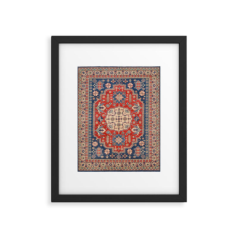 Red And Blue Madallion Kazak Handmade Rug Framed Art Print Gallery Image 5