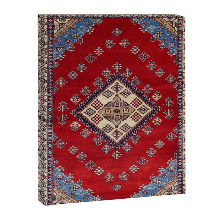 Red Diamond Blue Bluffs Kazak Persian Handmade Rugs  Canvas Print Gallery Image 1