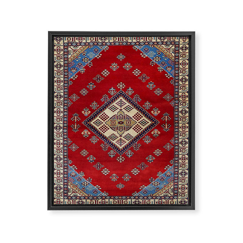 Red Diamond Blue Bluffs Kazak Persian Handmade Rugs  Framed Canvas Print Gallery Image 6