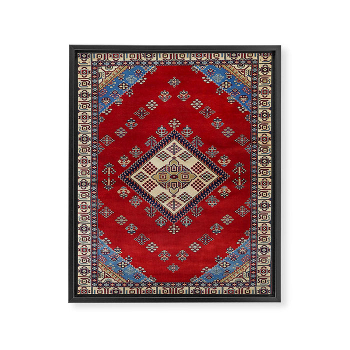 Red Diamond Blue Bluffs Kazak Persian Handmade Rugs  Framed Canvas Print Gallery Image 1
