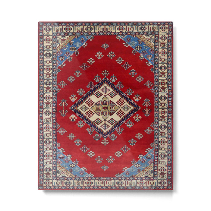 Red Diamond Blue Bluffs Kazak Persian Handmade Rugs  Metal Print Gallery Image 1