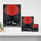 Red Moon Deer Pair Canvas Print Gallery Image 3