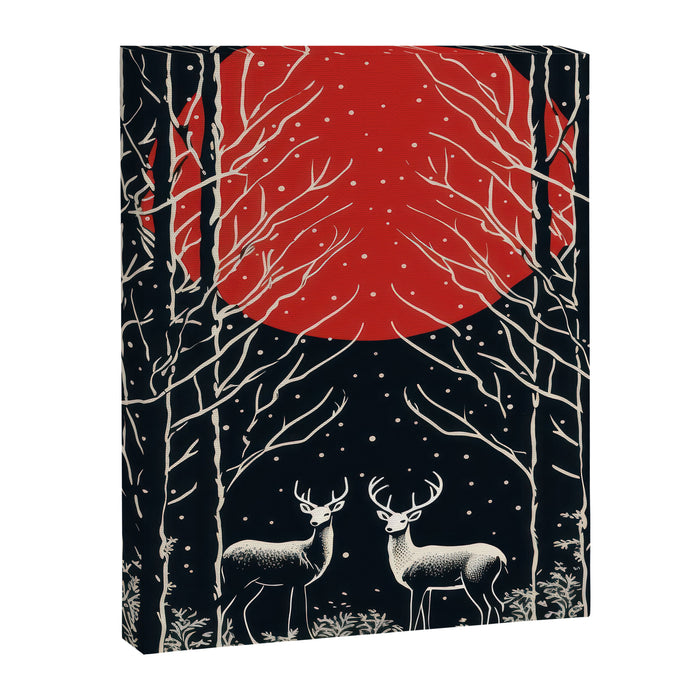 Red Moon Deer Pair Canvas Print Gallery Image 1