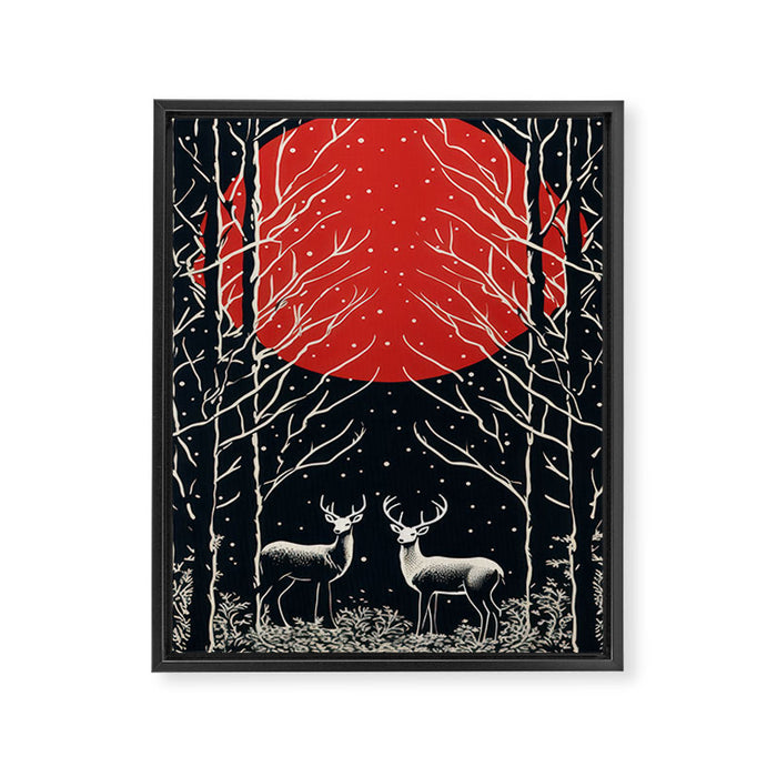 Red Moon Deer Pair Framed Canvas Print Gallery Image 1