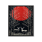 Red Moon Deer Pair Framed Canvas Print Gallery Image 6