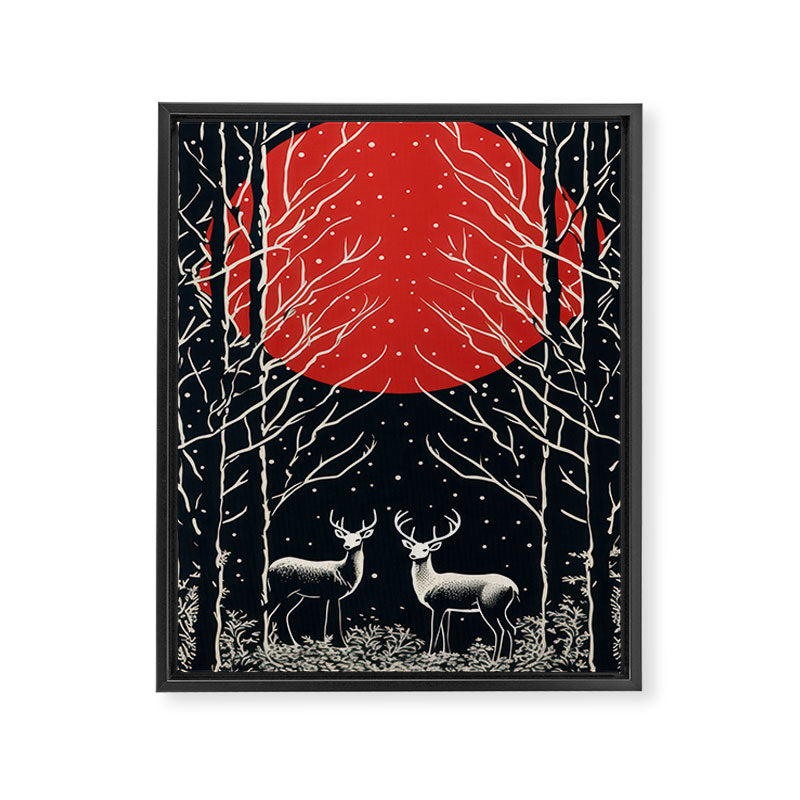 Red Moon Deer Pair Framed Canvas Print Gallery Image 6