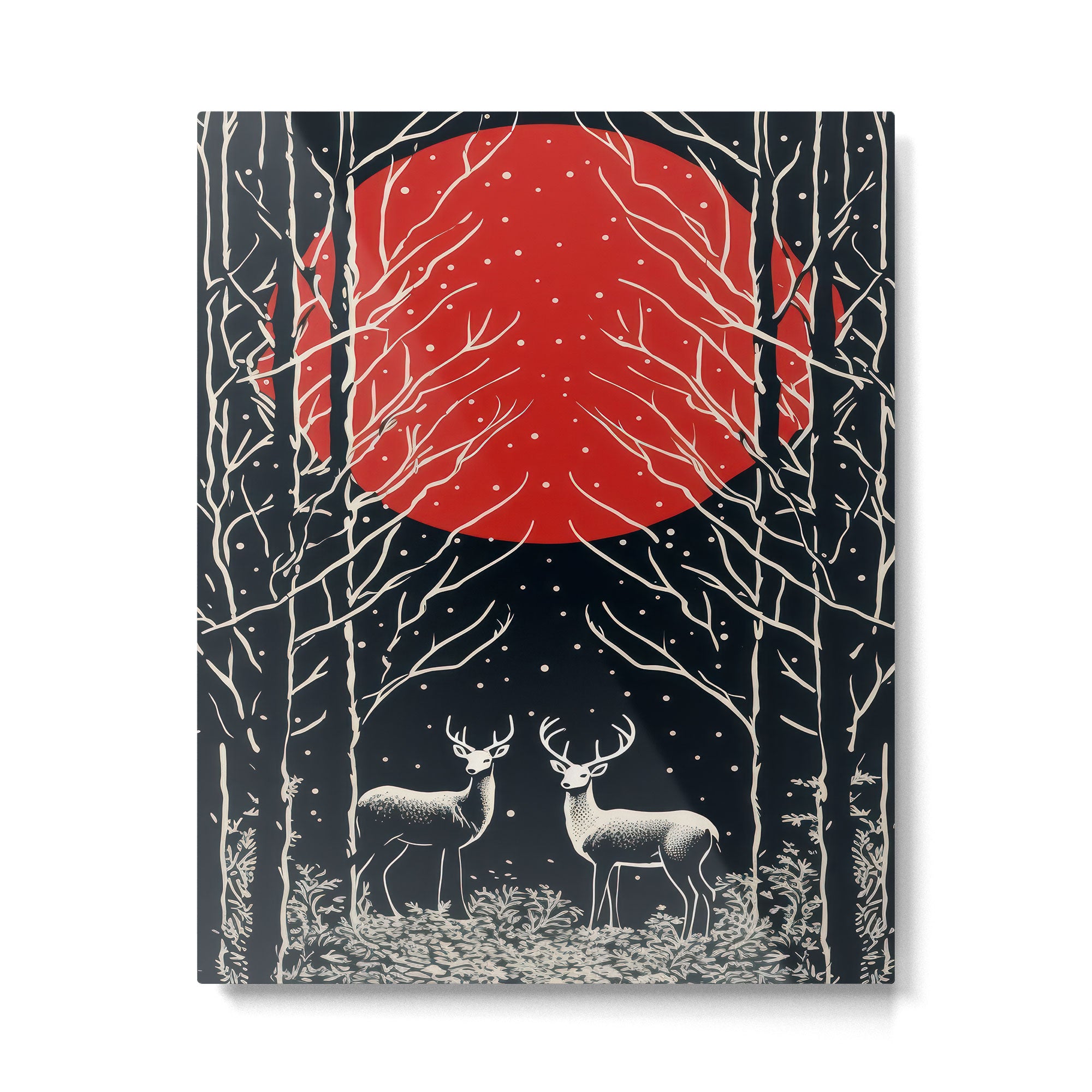 Red Moon Deer Pair Metal Print Gallery Image 4