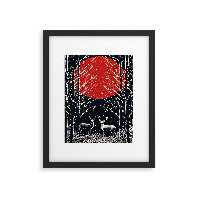 Red Moon Deer Pair Framed Art Print Gallery Image 5
