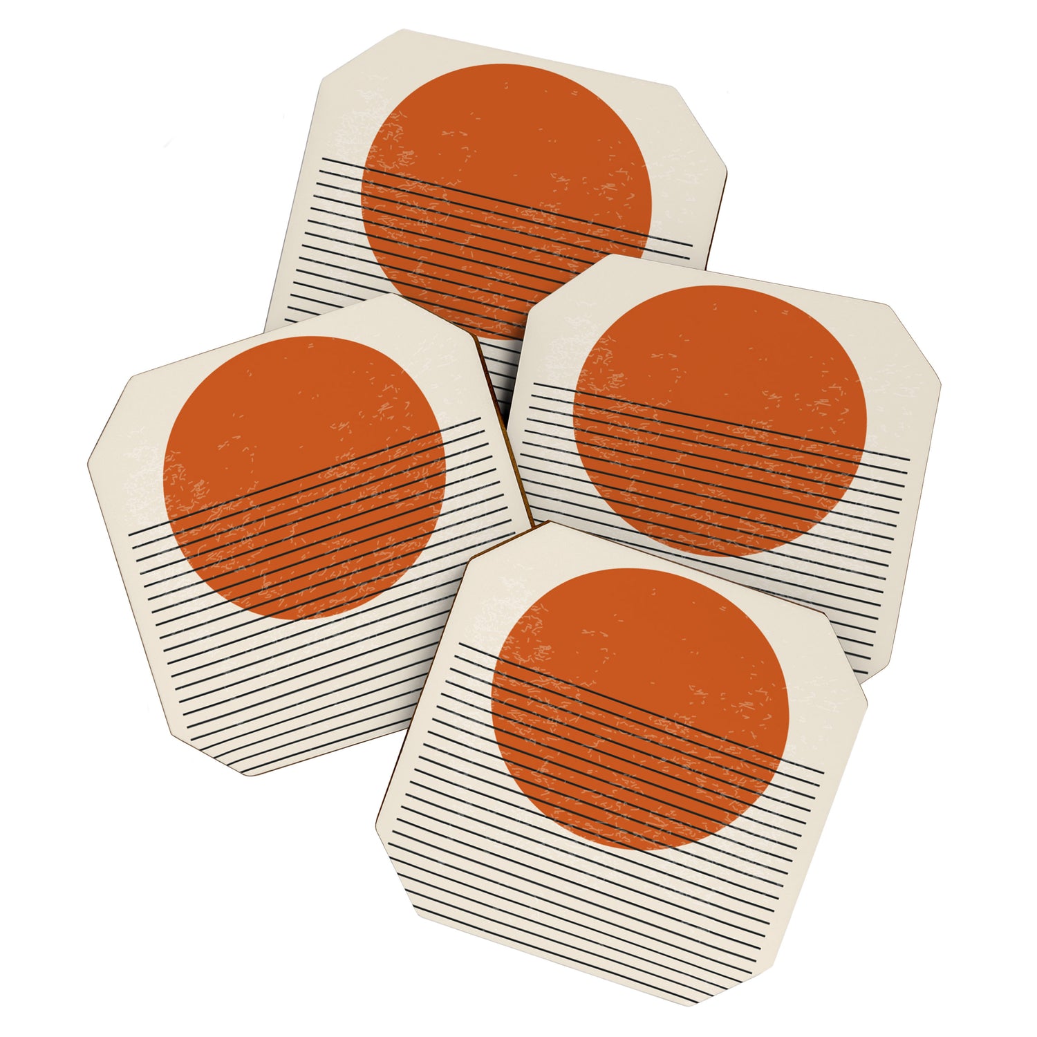 Red Sunset Circle Stripes Mid Century Modern Minimalist Rothko Inspired Colourfield Stripes Coaster Gallery Image 1