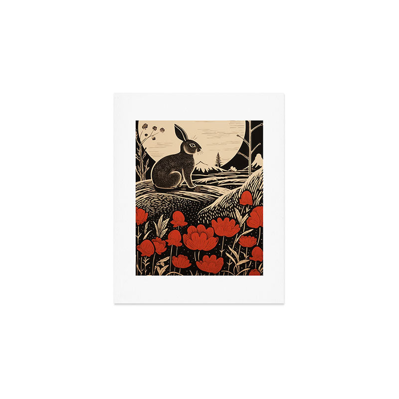 Red Tulip Moon Rise Bunny Art Print Gallery Image 1
