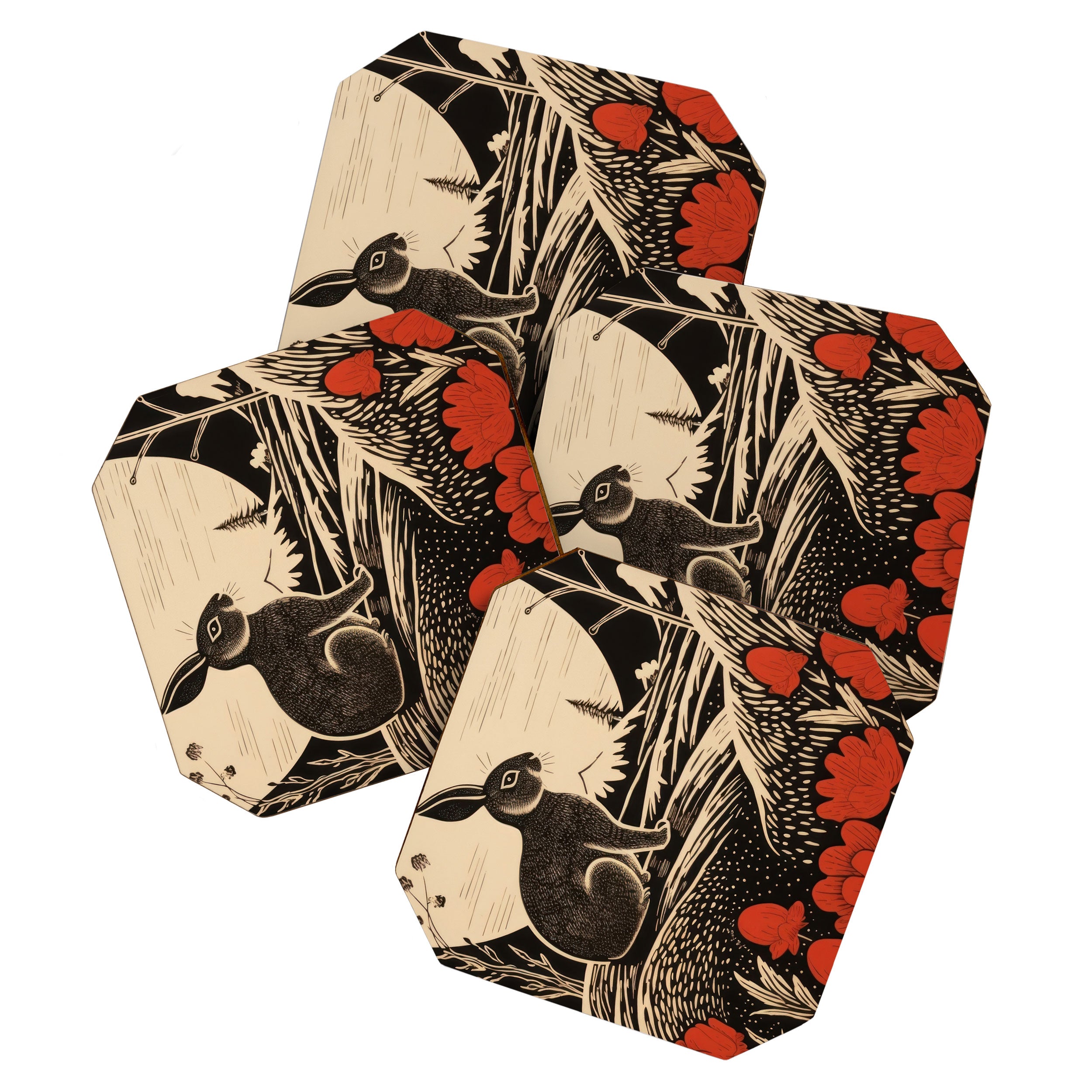 Red Tulip Moon Rise Bunny Coaster Gallery Image 1