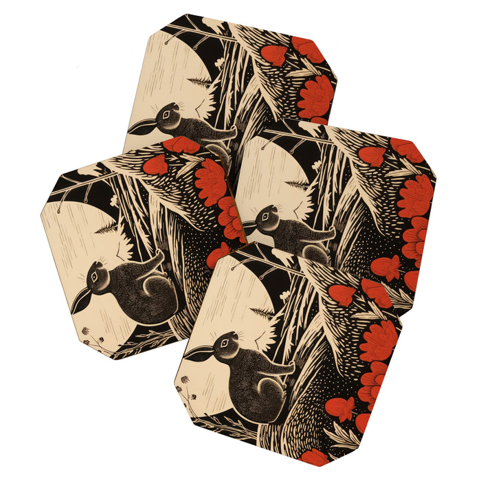 Red Tulip Moon Rise Bunny Coaster Gallery Image 1