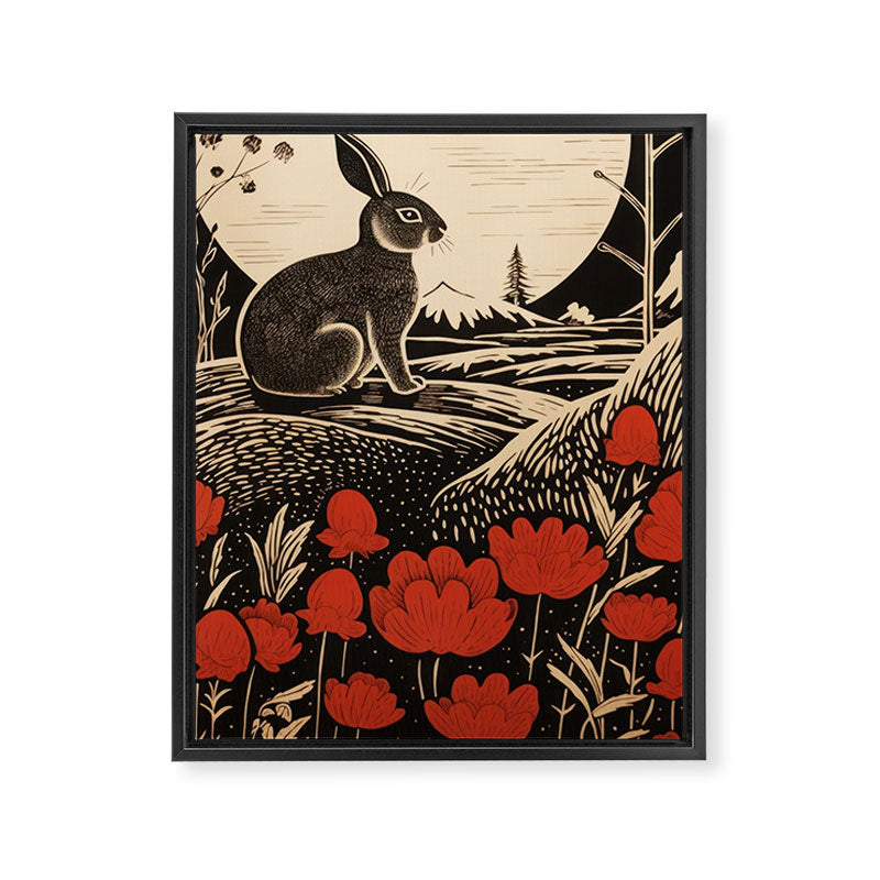 Red Tulip Moon Rise Bunny Framed Canvas Print Gallery Image 6