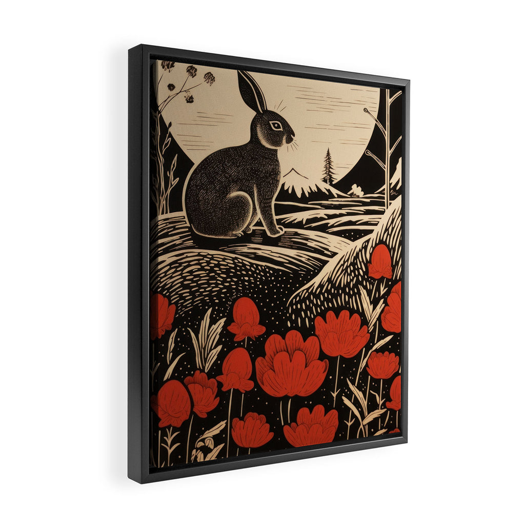 Red Tulip Moon Rise Bunny Framed Canvas Print Gallery Image 2