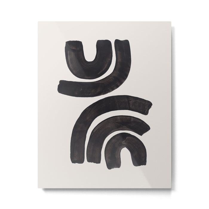 Reflection Mid Century Modern Minimalist Black Ink Painting Funky Tribal Metal Print Gallery Image 1
