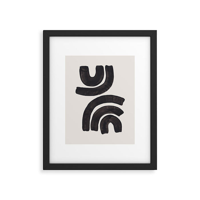 Reflection Mid Century Modern Minimalist Black Ink Painting Funky Tribal Framed Art Print Gallery Image 1