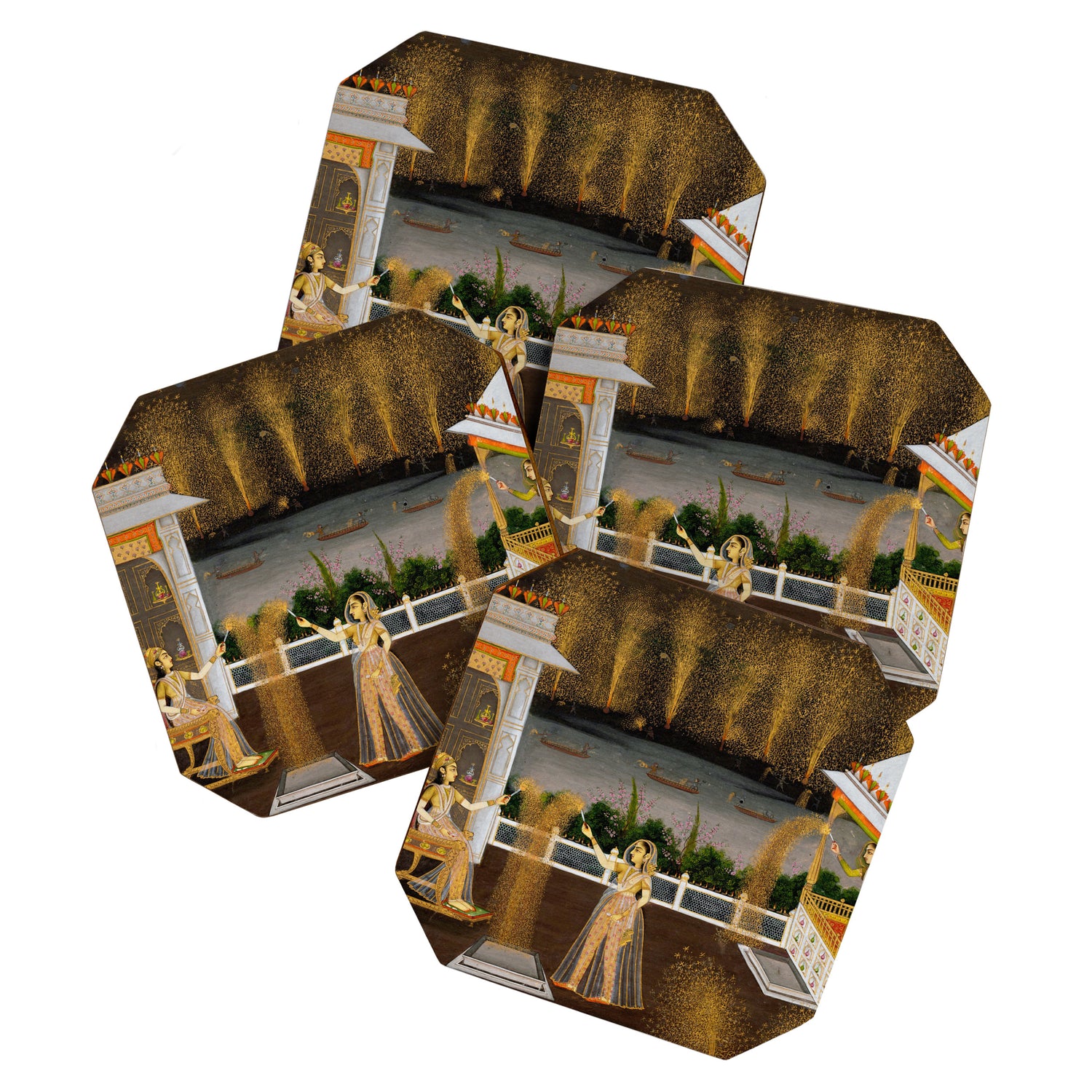 Royal Women Celebrating Diwali Indian Miniature Painting  Coaster Gallery Image 1