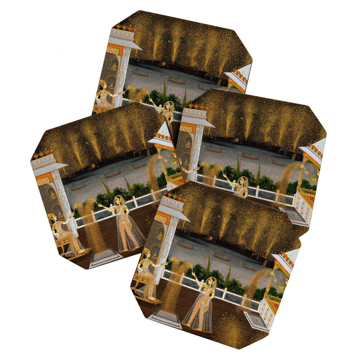 Royal Women Celebrating Diwali Indian Miniature Painting  Coaster Gallery Image 1