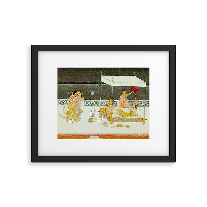 seduction scene on a terrace by moonlight Indian Miniature Painting Framed Art Print Gallery Image 5