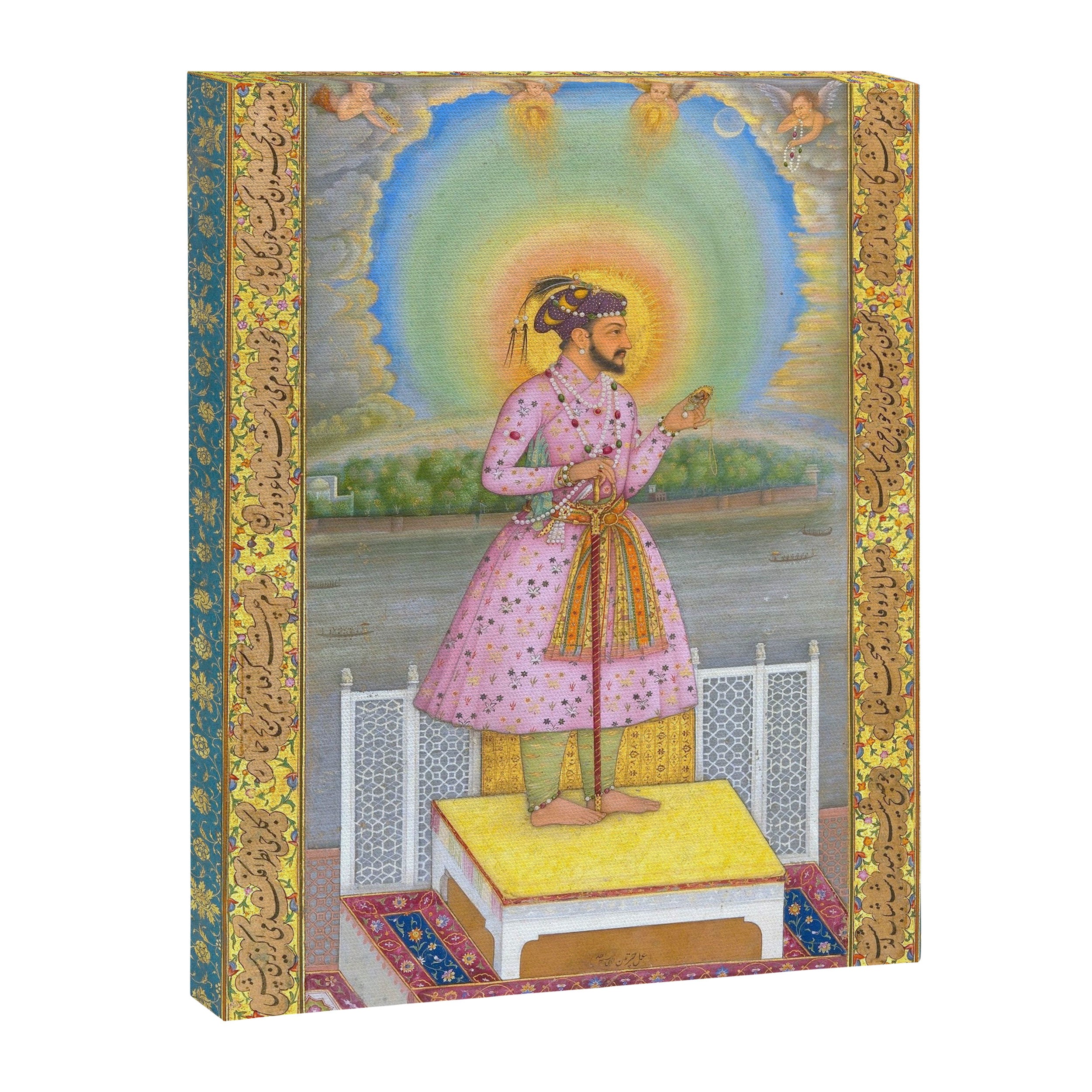 Shah Jahan on a Terrace, Holding a Pendant Set With HisAntique Indian Miniature Painted Illustration Canvas Print Gallery Image 6