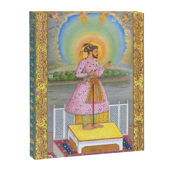 Shah Jahan on a Terrace, Holding a Pendant Set With HisAntique Indian Miniature Painted Illustration Canvas Print Gallery Image 1