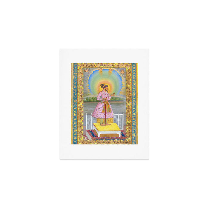 Shah Jahan on a Terrace, Holding a Pendant Set With HisAntique Indian Miniature Painted Illustration Art Print Gallery Image 1