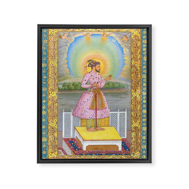 Shah Jahan on a Terrace, Holding a Pendant Set With HisAntique Indian Miniature Painted Illustration Framed Canvas Print Gallery Image 6