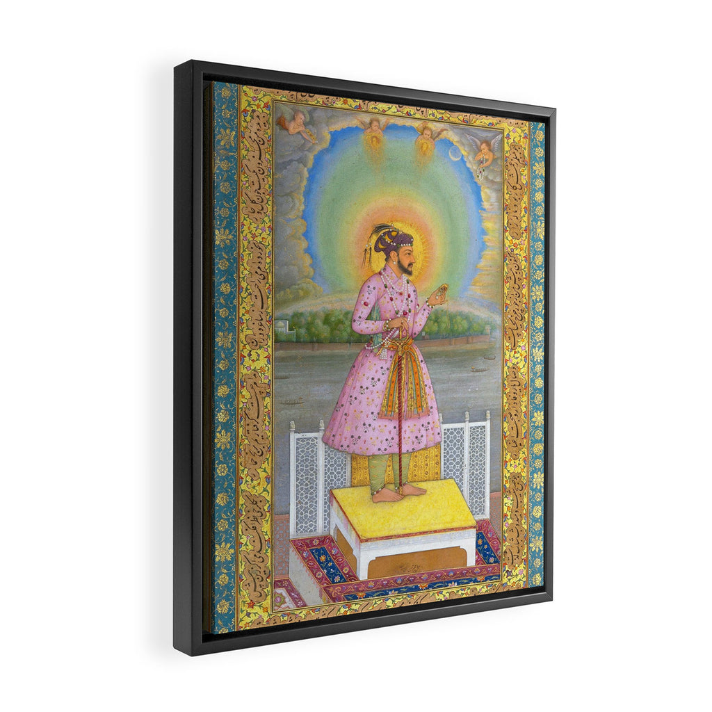 Shah Jahan on a Terrace, Holding a Pendant Set With HisAntique Indian Miniature Painted Illustration Framed Canvas Print Gallery Image 2