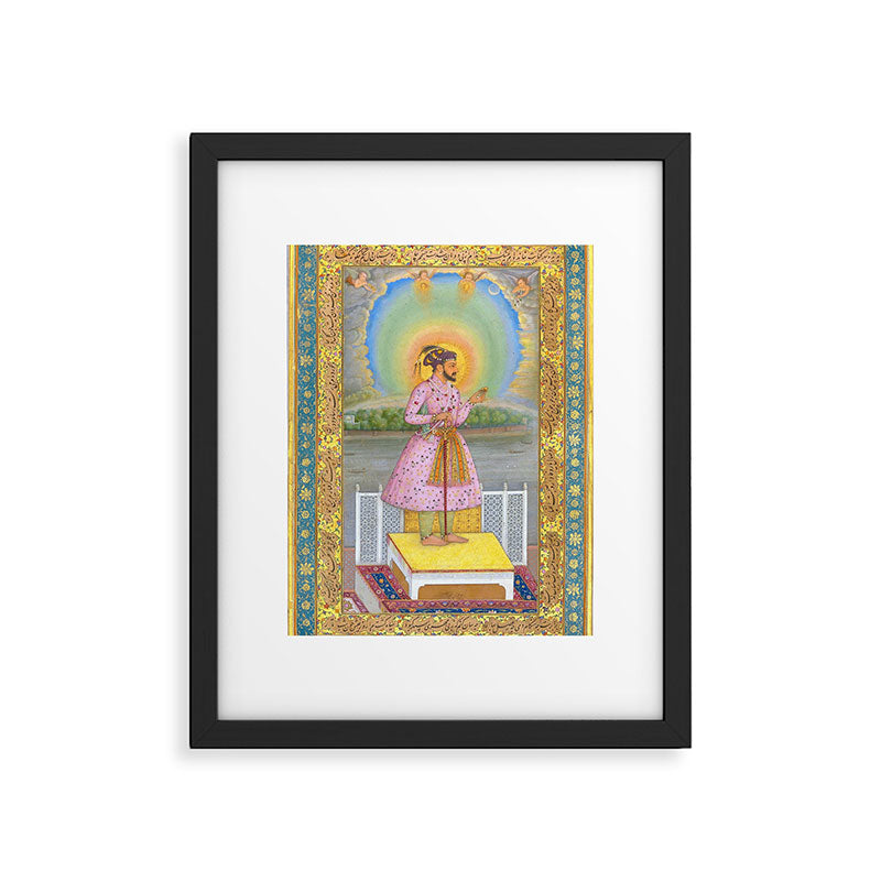 Shah Jahan on a Terrace, Holding a Pendant Set With HisAntique Indian Miniature Painted Illustration Framed Art Print Gallery Image 5