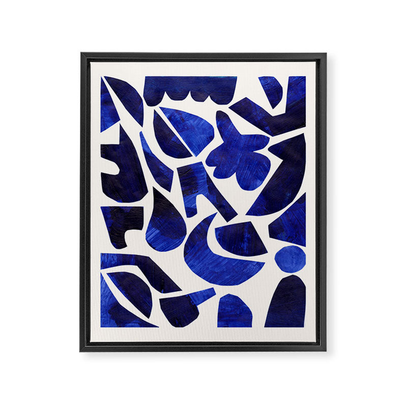 'Shattered Sky' Abstract Colorful Blue Paper Collage Minimal Mid Century Pattern by Ejaaz Haniff Framed Canvas Print Gallery Image 6