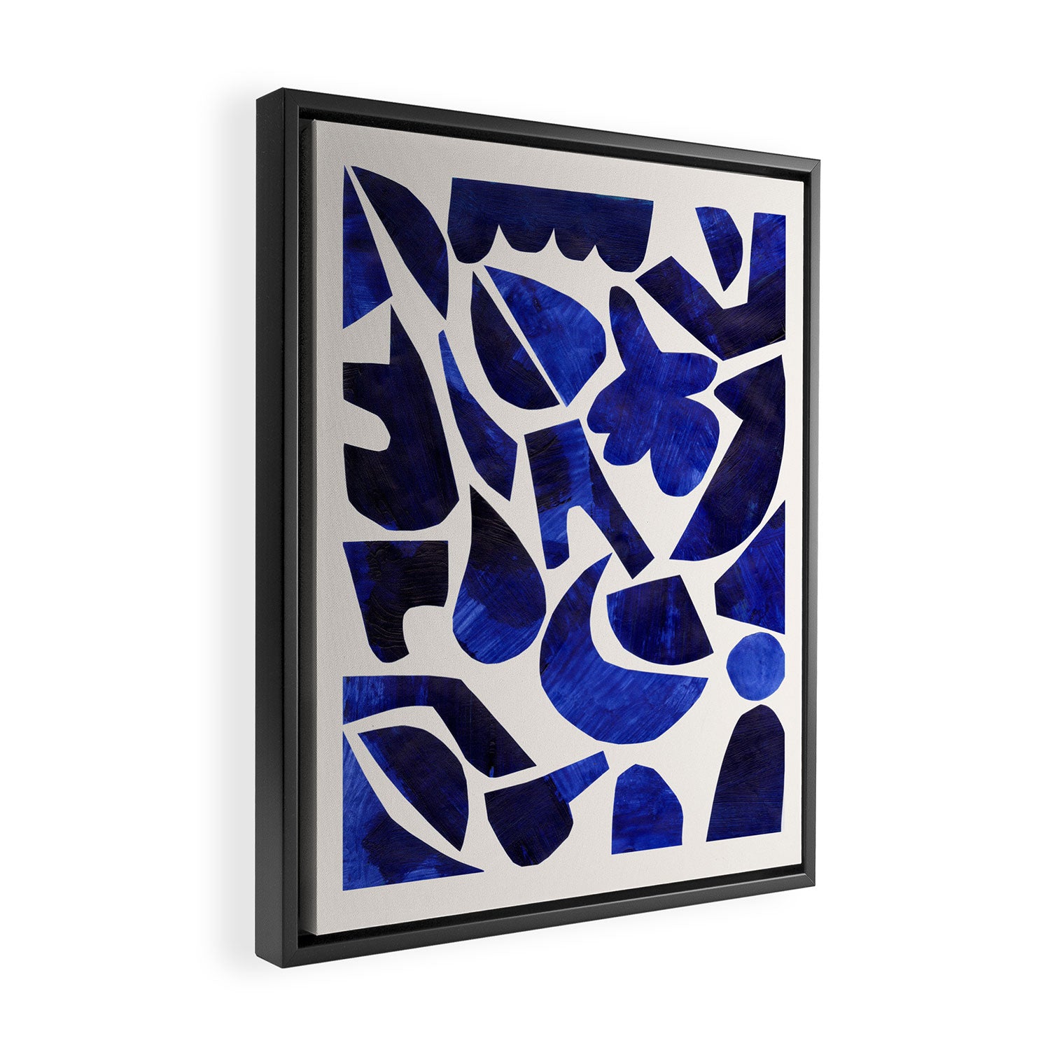 'Shattered Sky' Abstract Colorful Blue Paper Collage Minimal Mid Century Pattern by Ejaaz Haniff Framed Canvas Print Gallery Image 2