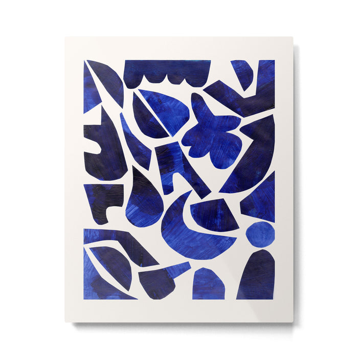 'Shattered Sky' Abstract Colorful Blue Paper Collage Minimal Mid Century Pattern by Ejaaz Haniff Metal Print Gallery Image 1
