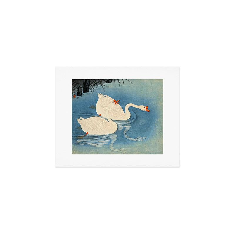 Shoson Two Geese Swimming Near Shore Antique Japanese Woodblock Print  Art Print Gallery Image 1