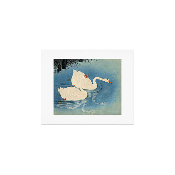 Shoson Two Geese Swimming Near Shore Antique Japanese Woodblock Print  Art Print Gallery Image 1