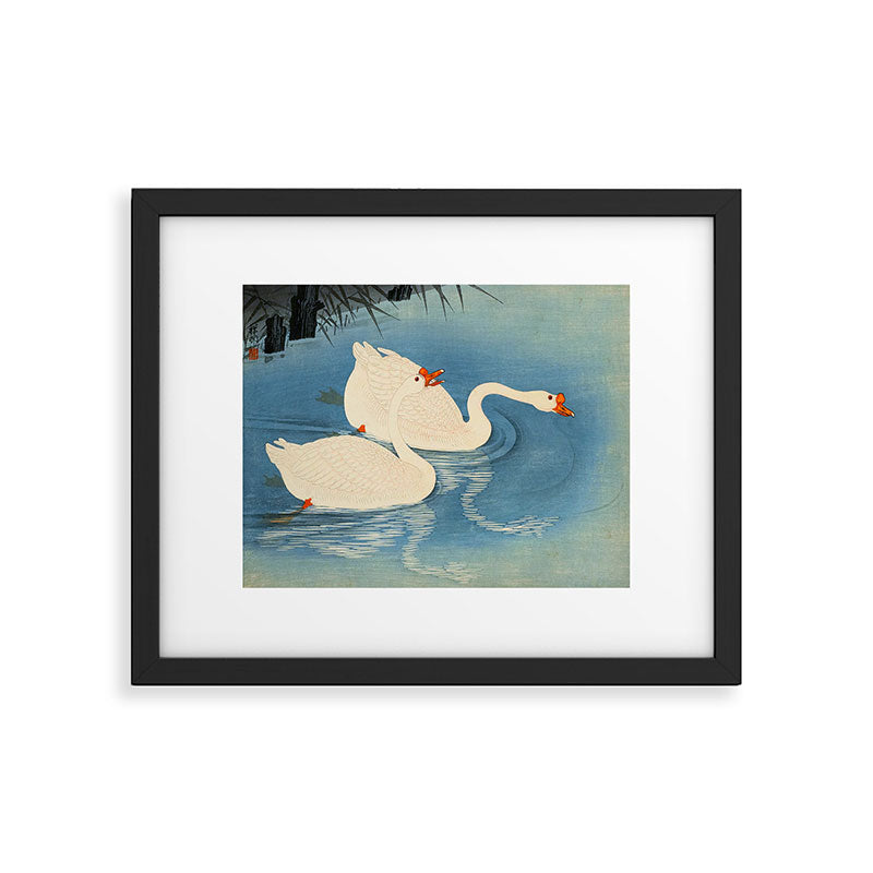 Shoson Two Geese Swimming Near Shore Antique Japanese Woodblock Print  Framed Art Print Gallery Image 5