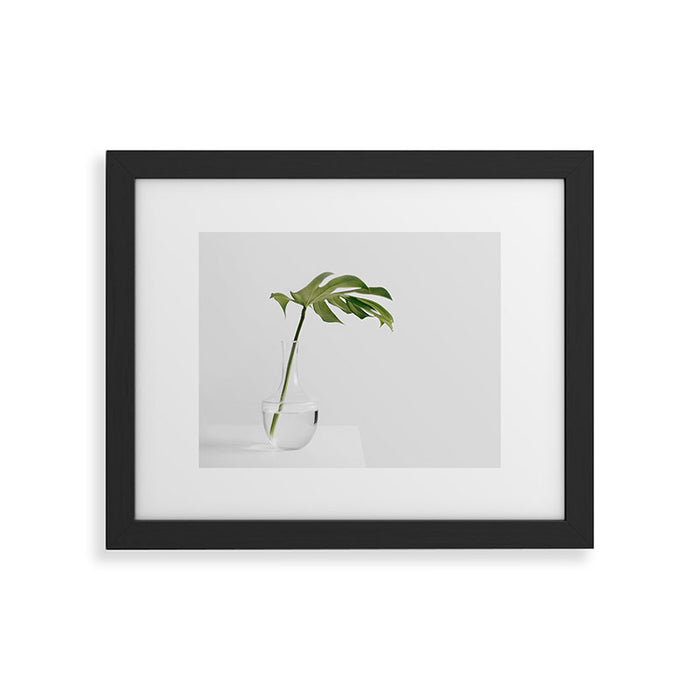Single Monstera Leaf In Clear Glass Zen Minimalist House Plant Photo Framed Art Print Gallery Image 1
